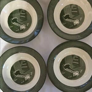 Vintage Royal Colonial soup bowls Green and Cream Ceramic Bowls